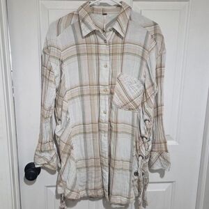 FREE PEOPLE NORDIC PLAID BUTTON DOWN OVERSIZED SHIRT $108 SIZE XS